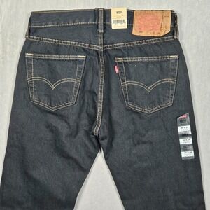 Levis 501 Jeans Mens 30x34 Blue Dark Wash Denim Straight Leg Button Fly Stretch